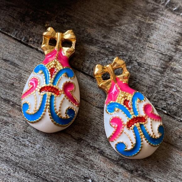 NEW Pink & Gold Enamel Drop Earrings - Picture 2 of 8